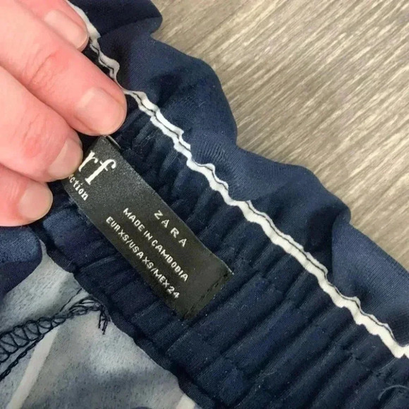 Zara Striped Trousers Pant High Rise Waist Straight Leg Crop Navy Blue Size XS - Picture 10 of 11